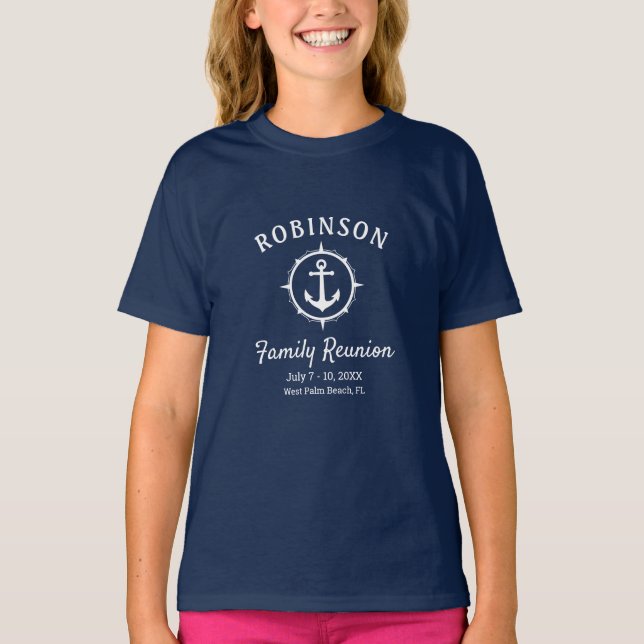 Nautical Anchor Family Reunion Navy Blue & White T-Shirt (Front)