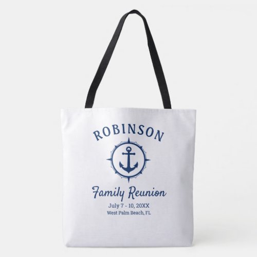Nautical Anchor Family Reunion Navy Blue  White Tote Bag