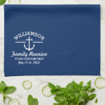 Nautical Anchor Family Reunion Trip Cruise Beach Towel<br><div class="desc">The perfect design for a family reunion, trip, cruise or beach house, featuring a white anchor logo, vintage stripes and your name. Personalize further with 3 lines of custom text - add "Family Reunion, Family Trip, Cruise, Beach House name, location, date, etc. Change the background color on some items by...</div>