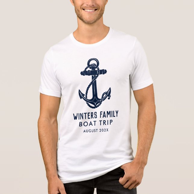 Nautical Anchor Family Trip Navy Blue Boating Tri-Blend Shirt (Front)