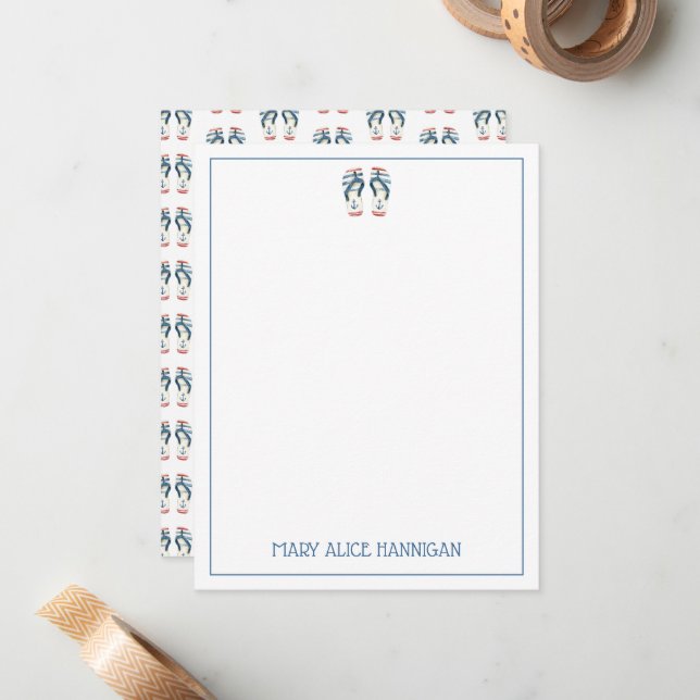 Nautical Anchor Flip Flops Personalized Note Card (Front/Back In Situ)
