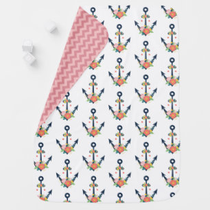 Nautical Anchor Floral Baby Girl Nursery Decor Stroller Blanket