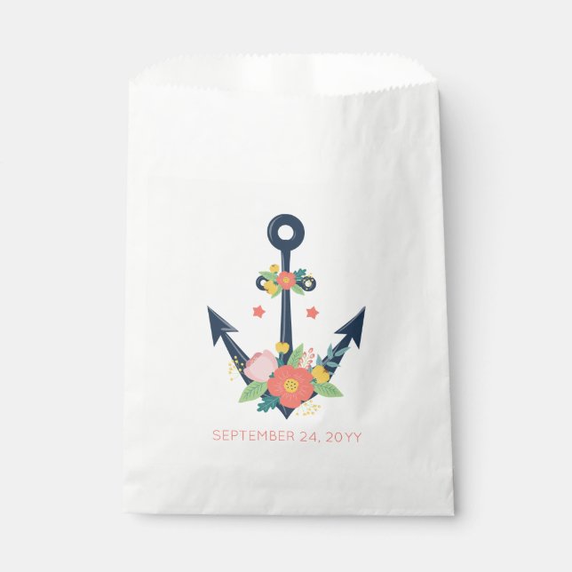 Nautical Anchor Floral Baby Girl Shower Party Favor Bag (Front)