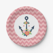 Nautical Anchor Floral Baby Girl Shower Party Paper Plates
