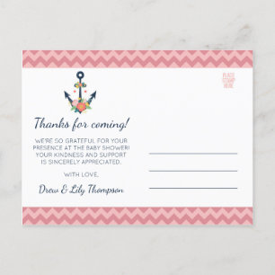 Nautical Anchor Floral Baby Girl Shower Thank You Postcard