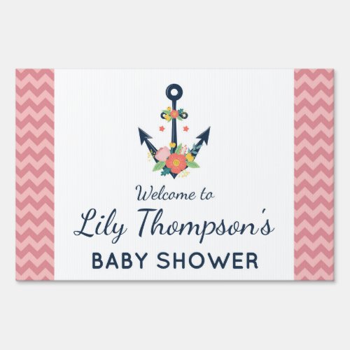 Nautical Anchor Floral Baby Girl Shower Welcome Sign