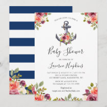 Nautical Anchor Floral Baby Shower Invitation