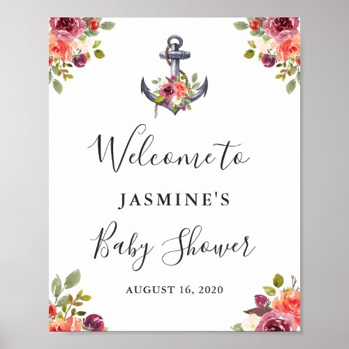 Nautical Anchor Floral Baby Shower Welcome Sign
