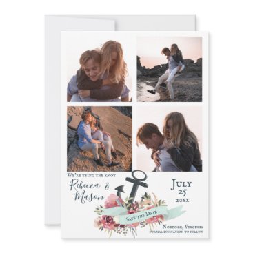Nautical Anchor Floral Beach Wedding Multi Photo Save The Date Nautical Anchor Floral Beach Wedding Multi Photo Save The Date