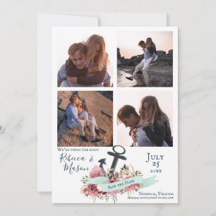 Nautical Anchor Floral Beach Wedding Multi Photo Save The Date
