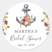 Nautical Anchor Floral Bridal Shower Favor Sticker