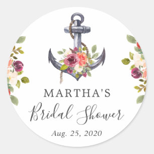 Nautical Anchor Floral Bridal Shower Favor Sticker