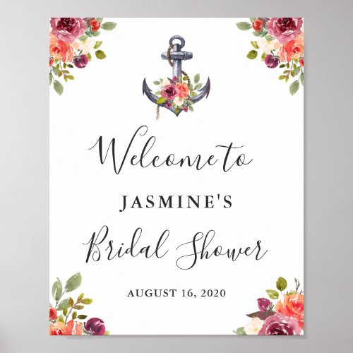 Nautical Anchor Floral Bridal Shower Welcome Sign