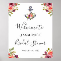 Nautical Anchor Floral Bridal Shower Welcome Sign