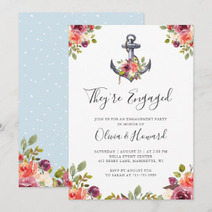 Nautical Anchor Floral Engagement Party Invitation
