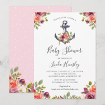 Nautical Anchor Floral Girl Baby Shower Invitation