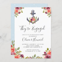 Nautical Anchor Floral Knot Engagement Party Invitation