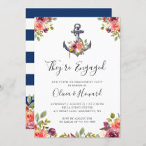 Nautical Anchor Floral Navy Blue Engagement Party Invitation