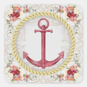 Nautical Anchor & Floral Roseate Square Sticker