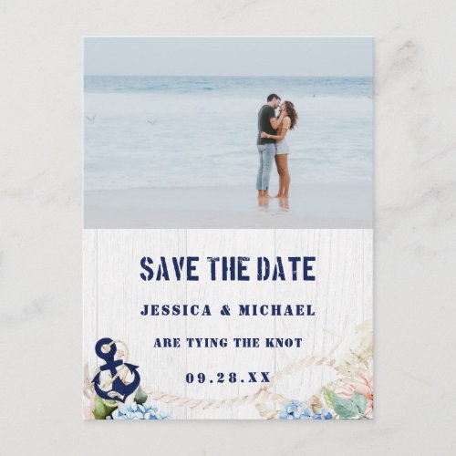 Nautical Anchor Floral Rustic Beach Save The Date Invitation Postcard