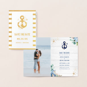 Nautical Anchor Floral Unique Photo Save The Date Foil Card