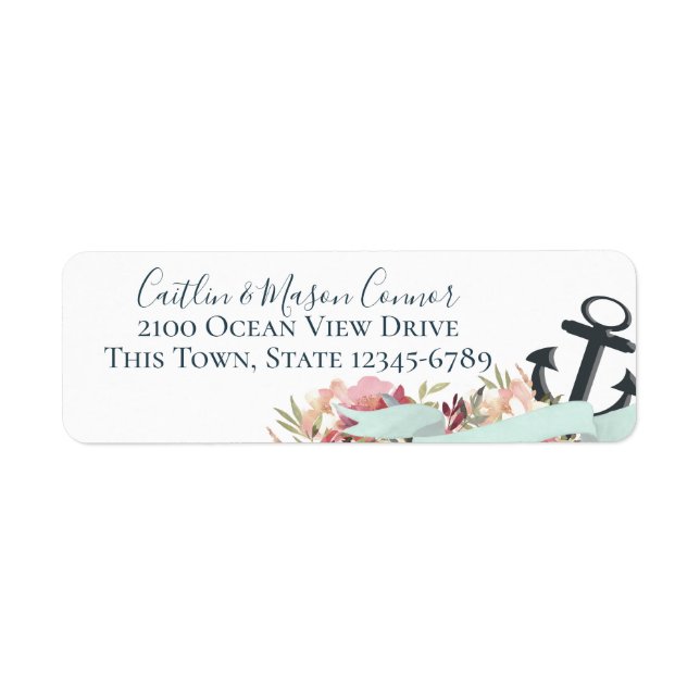 Nautical Anchor Floral Watercolor Ribbon Banner Label (Front)