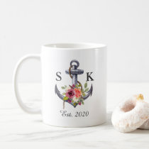Nautical Anchor Floral Wedding Coffee Mug