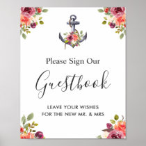 Nautical Anchor Floral Wedding Guestbook Sign