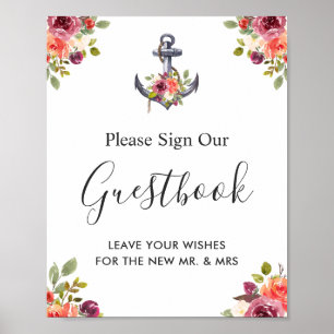 Nautical Anchor Floral Wedding Guestbook Sign