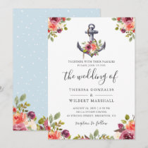 Nautical Anchor Floral Wedding Invitation