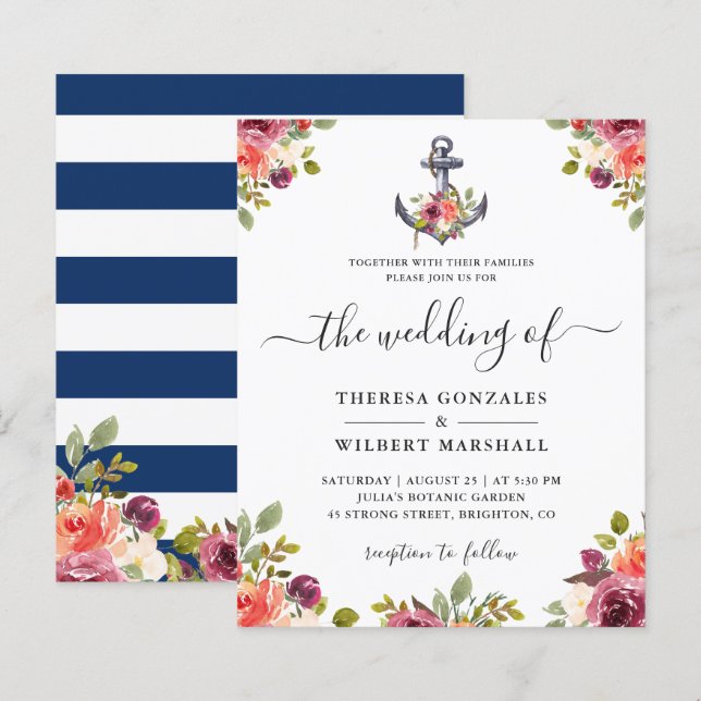 Nautical Anchor Floral Wedding Invitation (Front/Back)