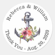 Nautical Anchor Floral Wedding Thank You Sticker