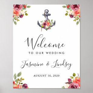 Nautical Anchor Floral Wedding Welcome Sign