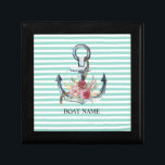 Nautical,Anchor Flowers Mint Green Stripes  Gift Box<br><div class="desc">This image features a stripes pattern in mint green with a floral anchor. The perfect cool gift idea for her any occasion.</div>