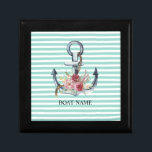 Nautical,Anchor Flowers Mint Green Stripes  Gift Box<br><div class="desc">This image features a stripes pattern in mint green with a floral anchor. The perfect cool gift idea for her any occasion.</div>