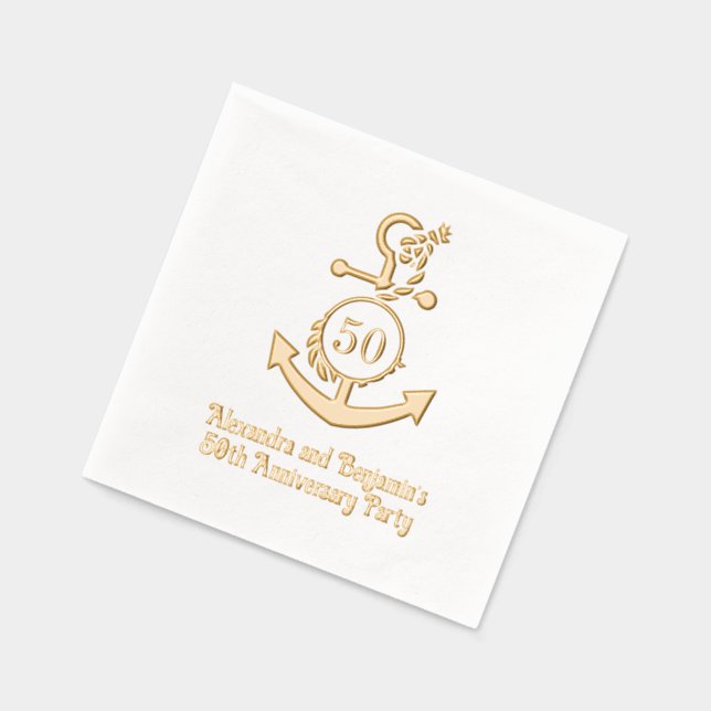 Nautical Anchor Frame #2 Anniversary Party Foil Napkins (Left)