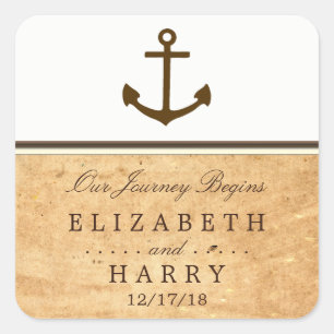 Nautical Anchor Framed Vintage Paper Wedding Square Sticker