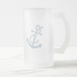 Nautical Anchor Frosted Glass Beer Mug