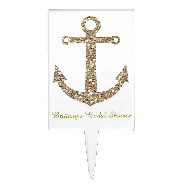 Nautical Anchor Glamour Gold Glitter Cake Topper (Front)