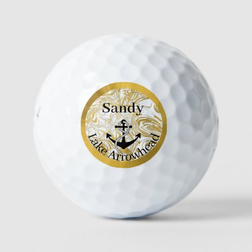nautical anchor gold and white marble black golf balls