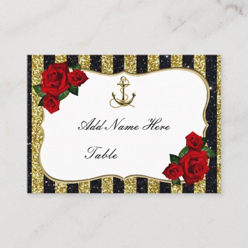 Nautical Anchor Gold Black Stripe Table Place Card