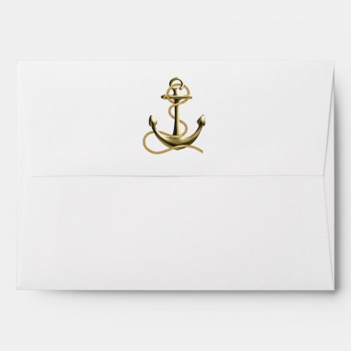 Nautical Anchor Gold Black Stripe Wedding Envelope