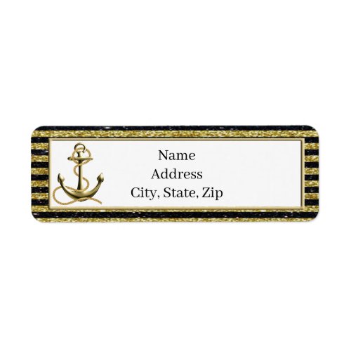 Nautical Anchor Gold Black Stripes Address Labels