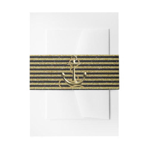 Nautical Anchor Gold Black Stripes Belly Bands Invitation Belly Band