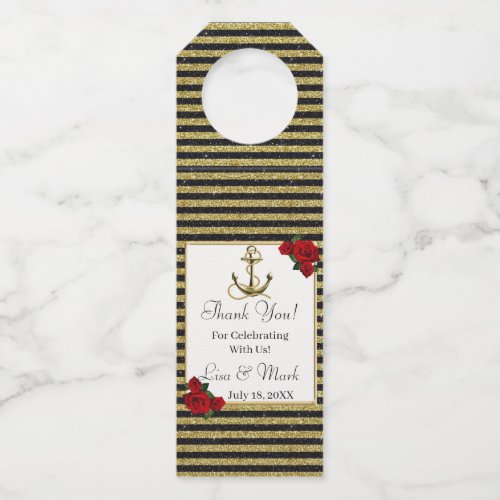 Nautical Anchor Gold Black Stripes Bottle Hanger Tag