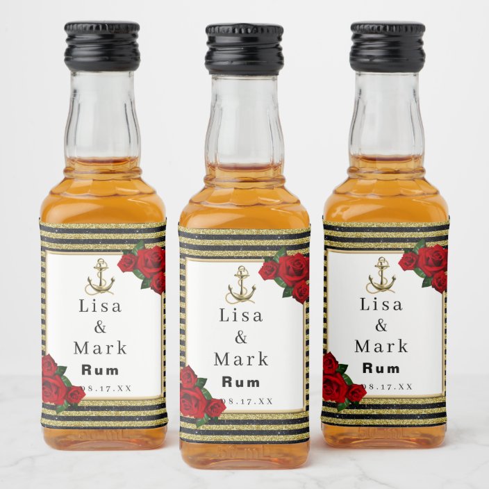 Nautical Anchor Gold Black Stripes Mini Liquor Bottle Label Zazzle Com