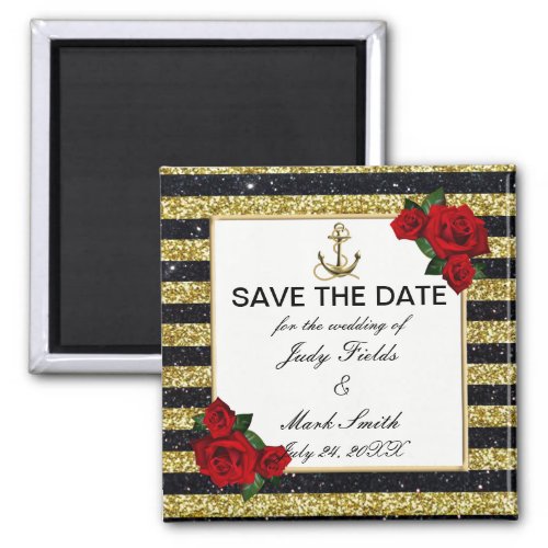 Nautical Anchor Gold Black Stripes Save The Date Magnet