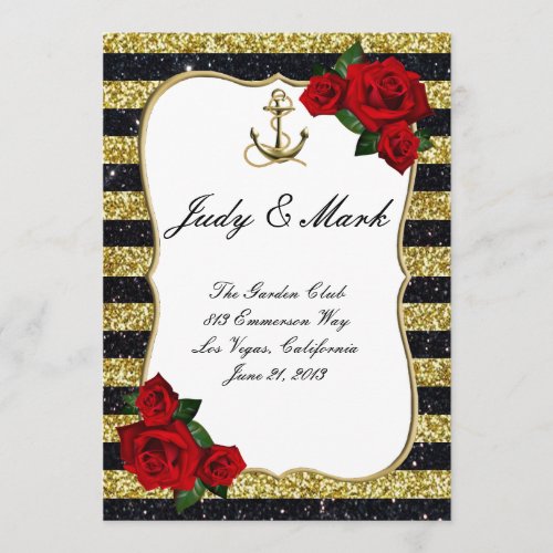 Nautical Anchor Gold Black Stripes Wedding Menu