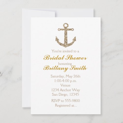 Nautical Anchor Gold Glitter Glam Party Invitation