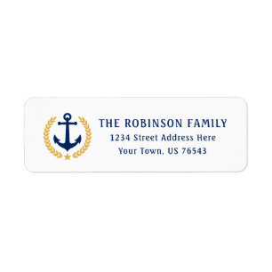 Nautical Anchor Gold Laurel Leaves Star Address Label